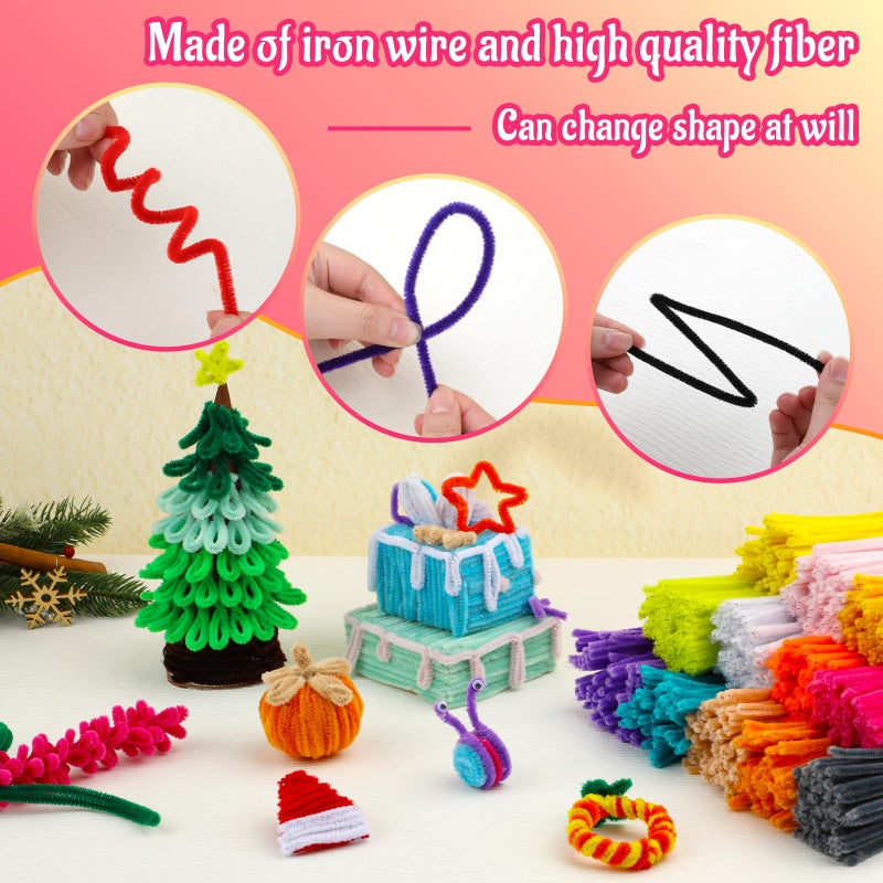 Mnuizu 200pcs Pipe Cleaners,Pipe Cleaners Chenille Stems for Craft, Fuzzy Sticks Christmas Craft Supplies for DIY Art & Creative Crafts Decorations(Deep Pink) - Image 4